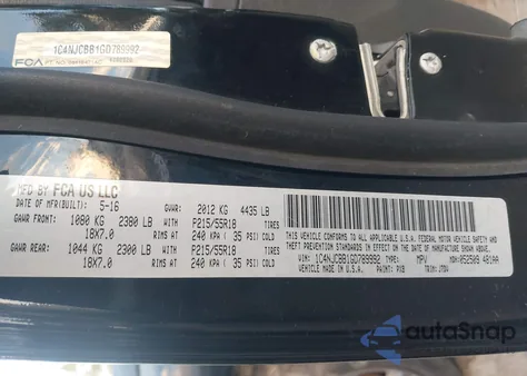 2016 Jeep Compass Sport from USA, damaged, VIN 1C4NJCBB1GD789992